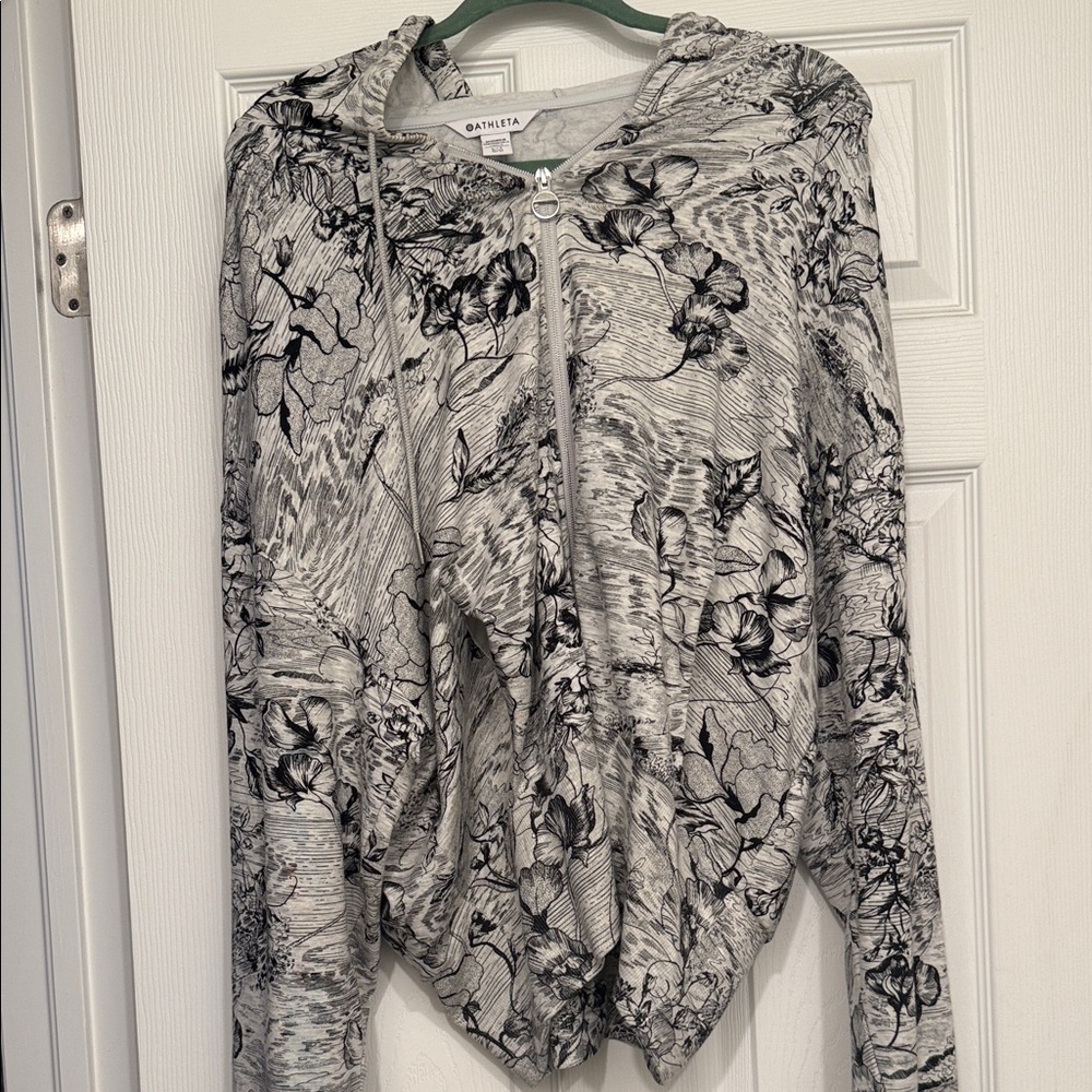 Athleta Black and Gray Floral Hoodie